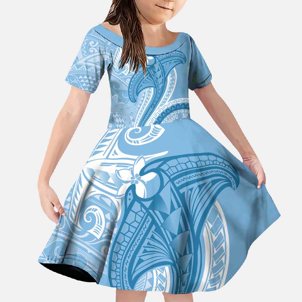 Micronesia FSM Family Matching Tank Maxi Dress and Hawaiian Shirt Shark and Manta Classic Style LT7 Daughter's Dress Turquoise - Polynesian Pride