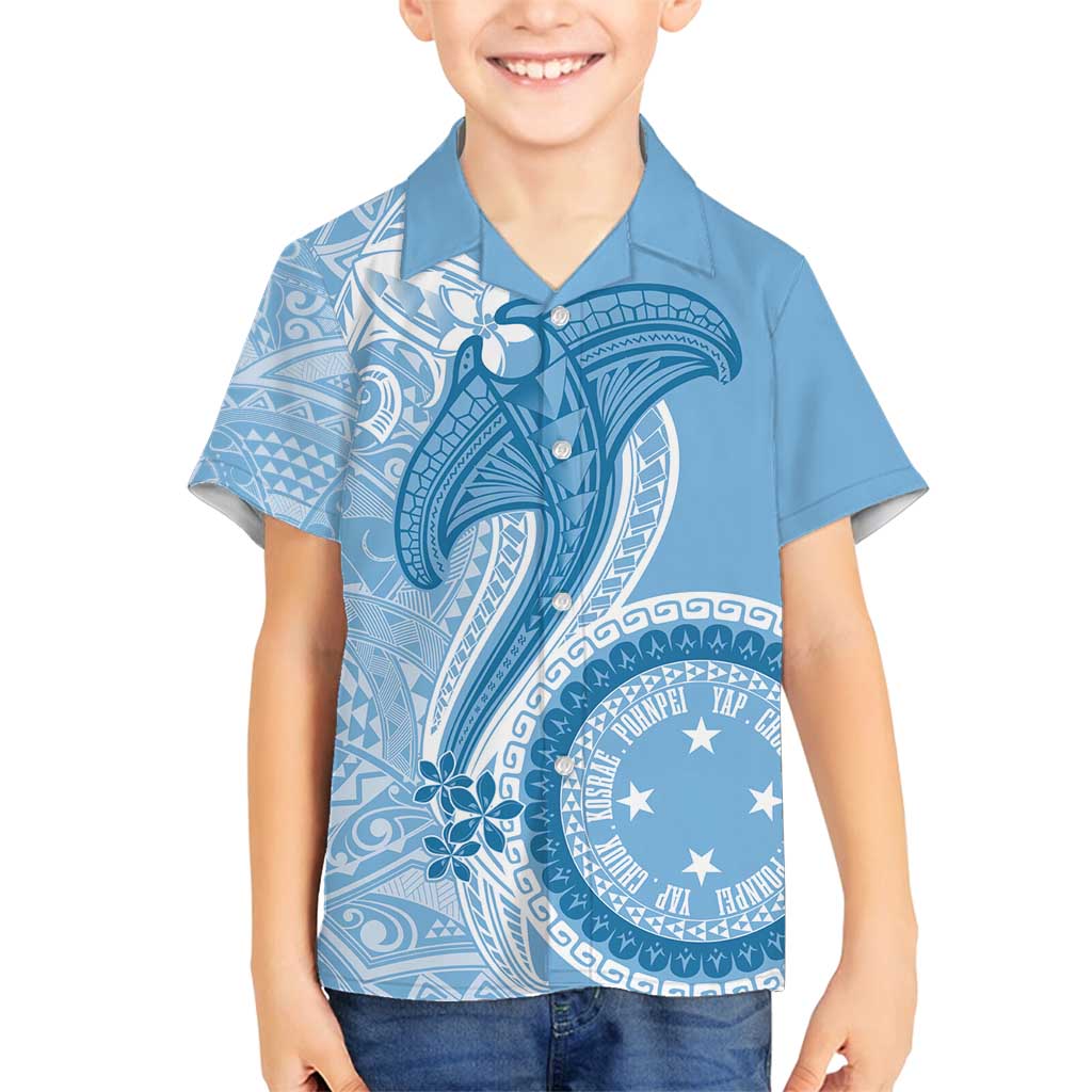 Micronesia FSM Family Matching Tank Maxi Dress and Hawaiian Shirt Shark and Manta Classic Style LT7 Son's Shirt Turquoise - Polynesian Pride