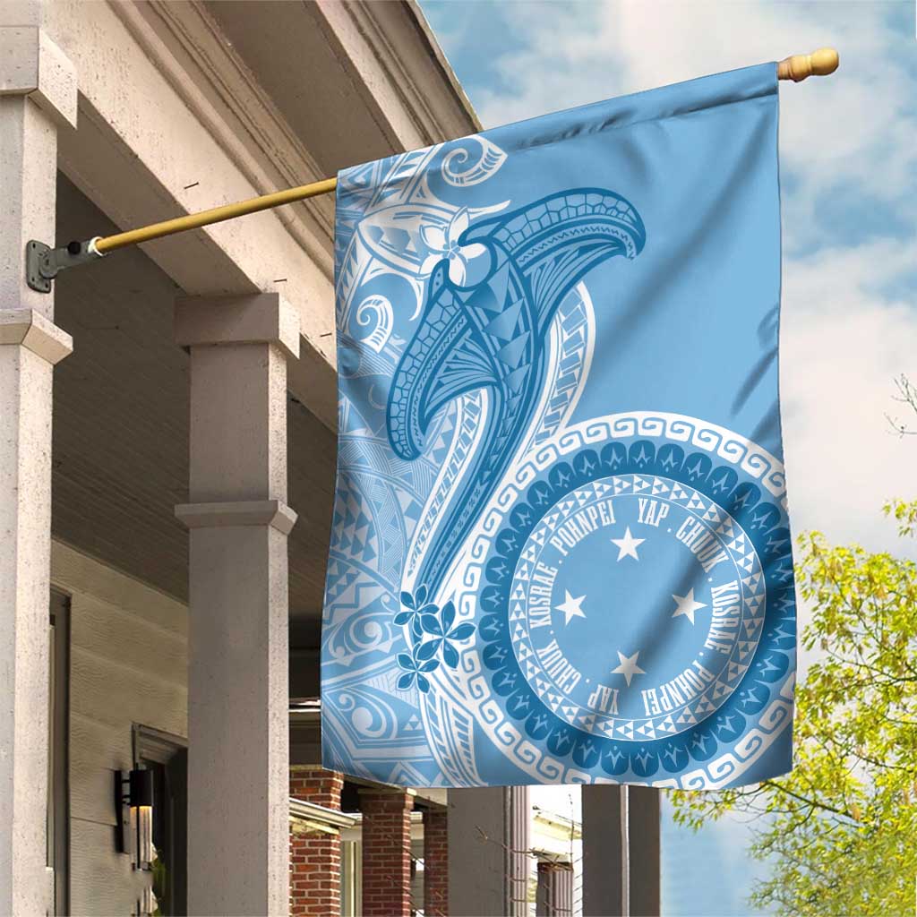 Micronesia FSM Garden Flag Shark and Manta Classic Style LT7 House Flag Turquoise - Polynesian Pride