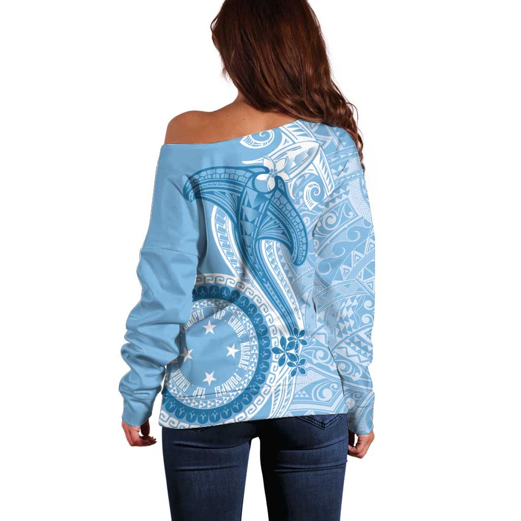 Micronesia FSM Off Shoulder Sweater Shark and Manta Classic Style LT7 - Polynesian Pride