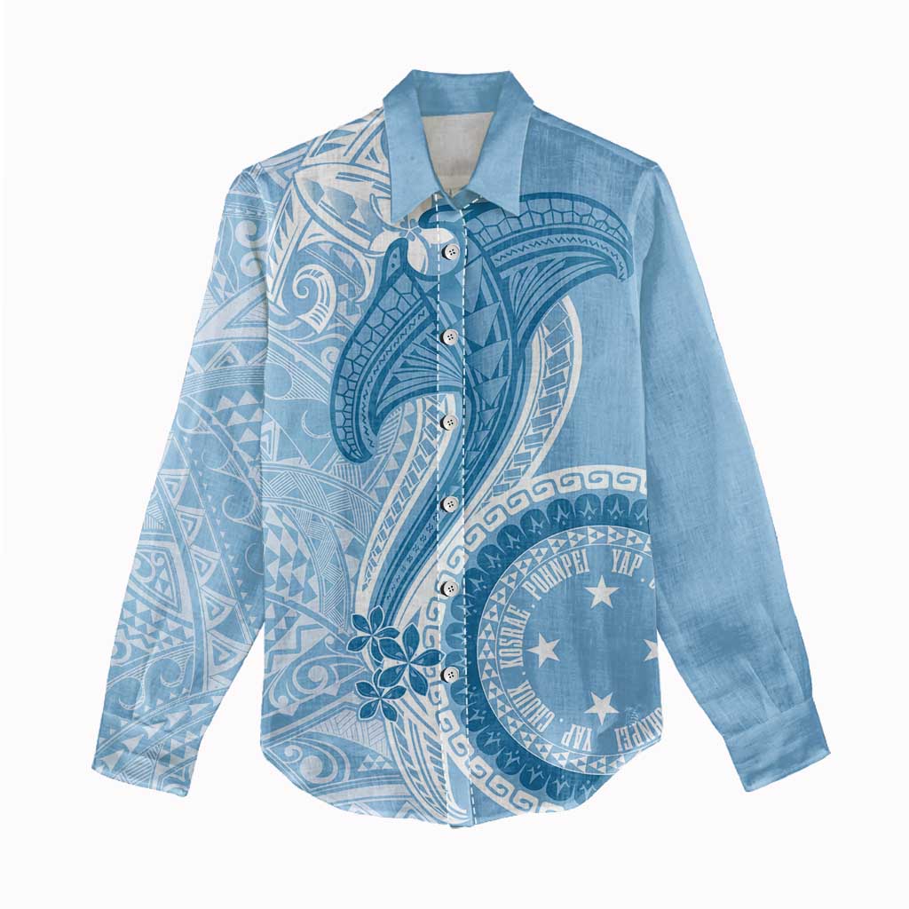 Micronesia FSM Women Casual Shirt Shark and Manta Classic Style LT7 - Polynesian Pride