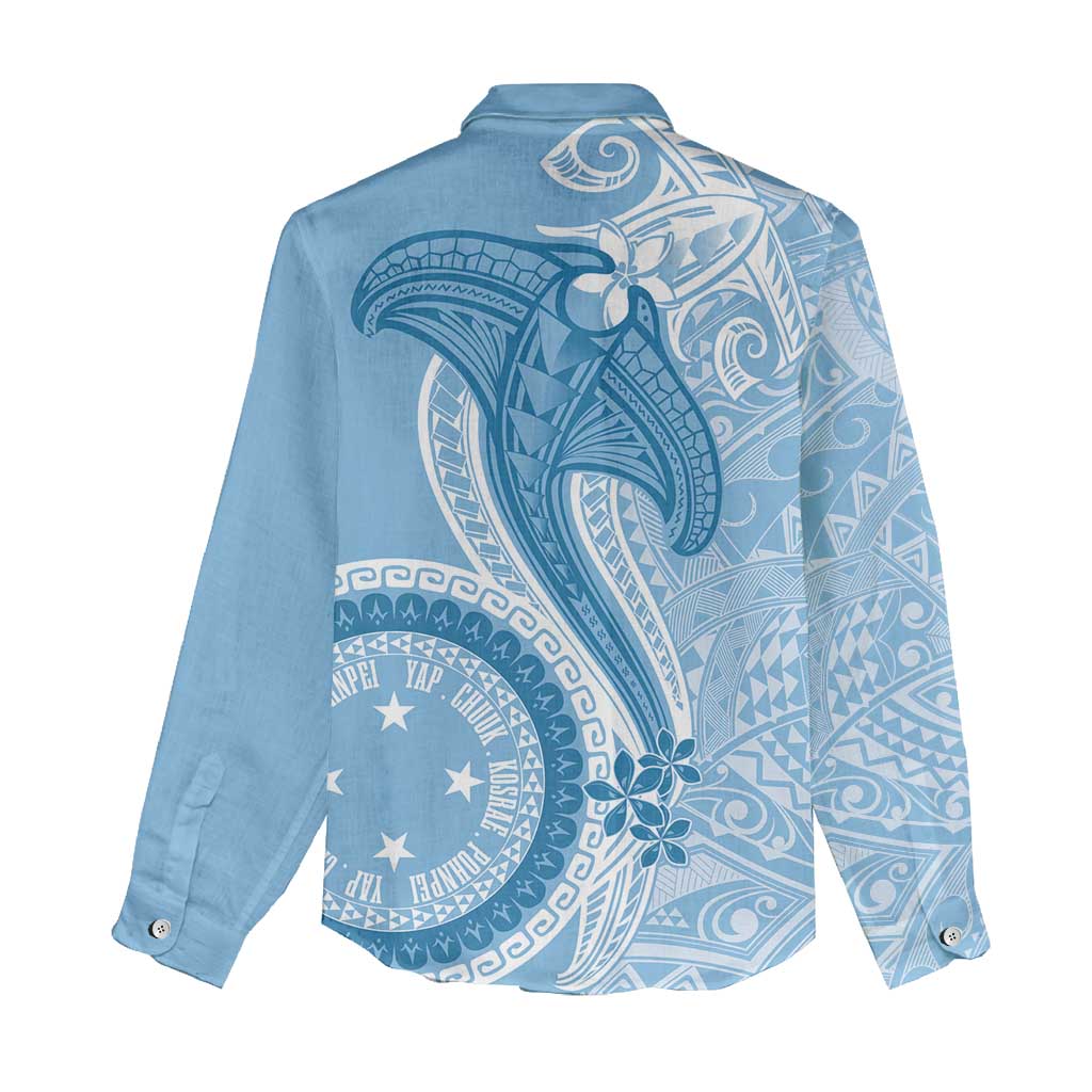 Micronesia FSM Women Casual Shirt Shark and Manta Classic Style LT7 - Polynesian Pride