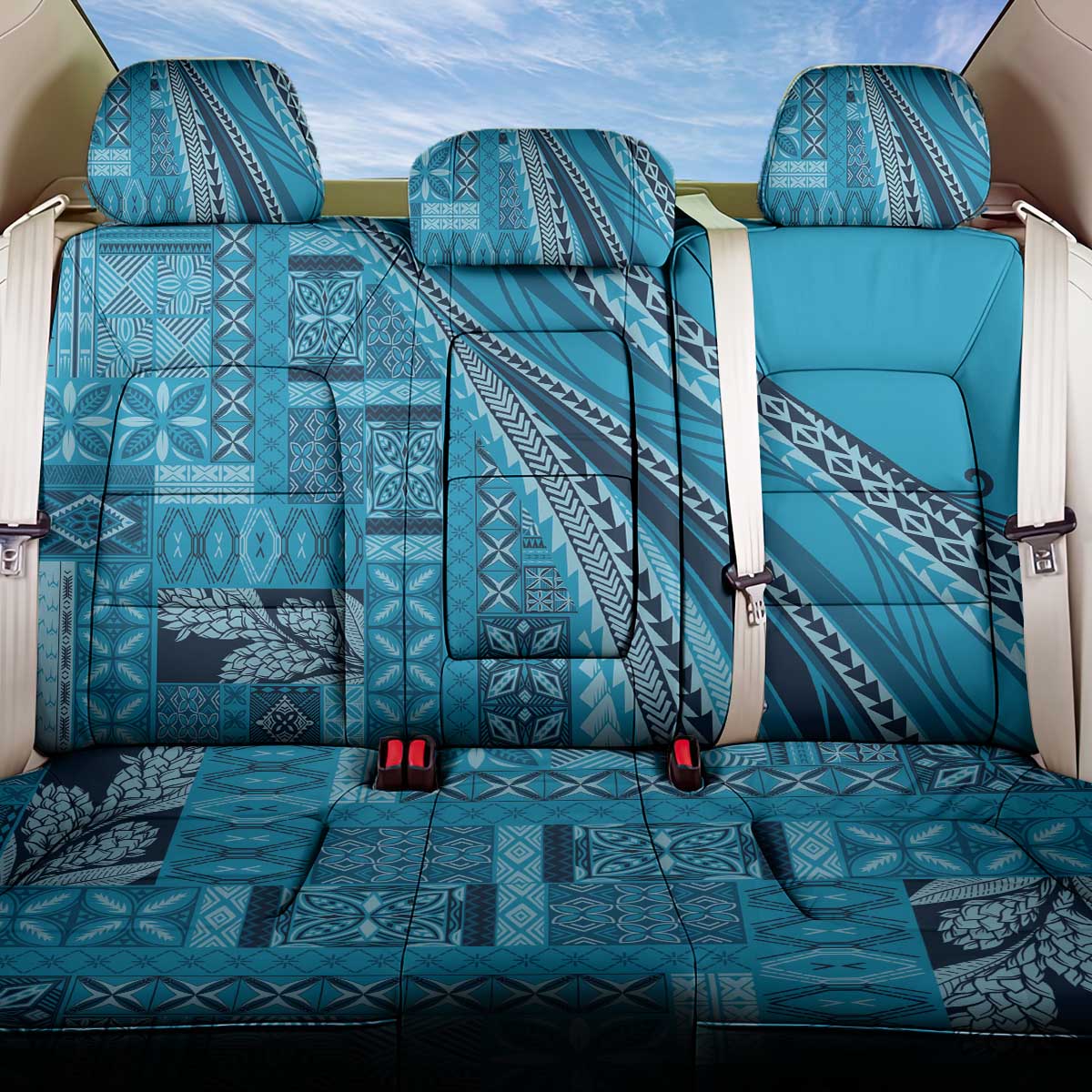 Pasifika Women's Day - Samoa Siapo Malu Tattoo Inspired Back Car Seat Cover Turquoise LT7 One Size Turquoise - Polynesian Pride