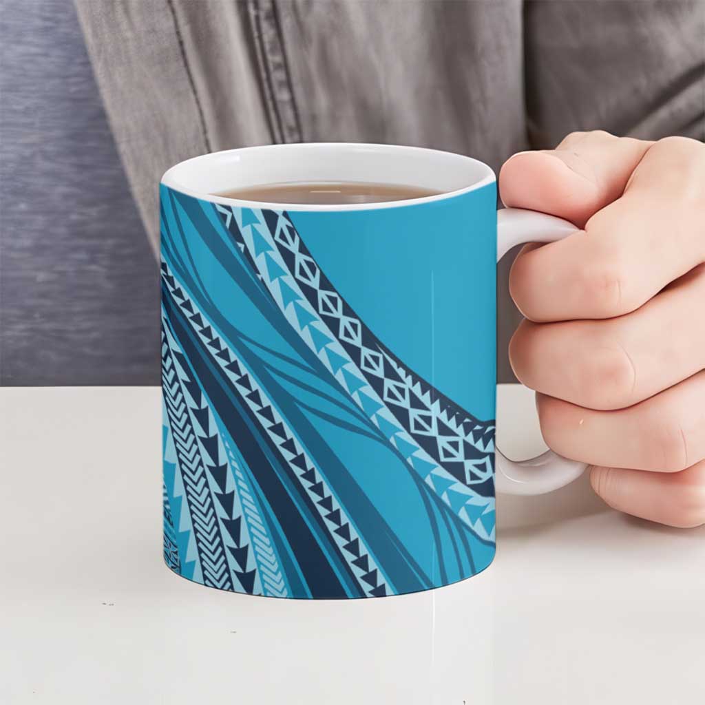 Pasifika Women's Day - Samoa Siapo Malu Tattoo Inspired Ceramic Mug Turquoise