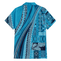 Pasifika Women's Day - Samoa Siapo Malu Tattoo Inspired Family Matching Off The Shoulder Long Sleeve Dress and Hawaiian Shirt Turquoise LT7 - Polynesian Pride
