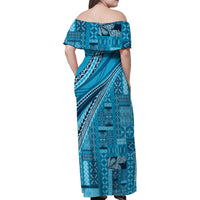 Pasifika Women's Day - Samoa Siapo Malu Tattoo Inspired Family Matching Off Shoulder Maxi Dress and Hawaiian Shirt Turquoise LT7 - Polynesian Pride