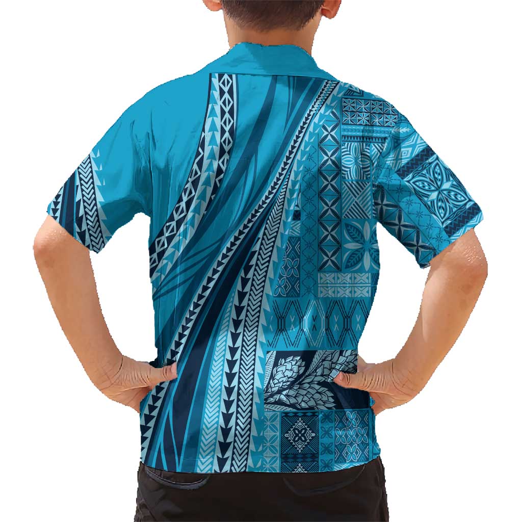Pasifika Women's Day - Samoa Siapo Malu Tattoo Inspired Family Matching Off Shoulder Short Dress and Hawaiian Shirt Turquoise LT7 - Polynesian Pride
