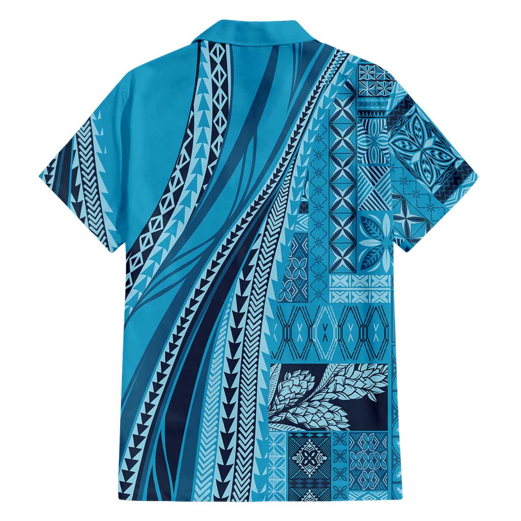 Pasifika Women's Day - Samoa Siapo Malu Tattoo Inspired Family Matching Off Shoulder Short Dress and Hawaiian Shirt Turquoise LT7 - Polynesian Pride