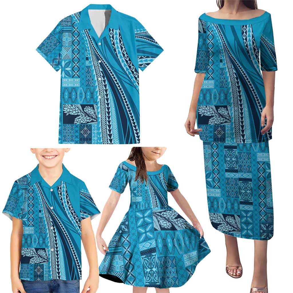 Pasifika Women's Day - Samoa Siapo Malu Tattoo Inspired Family Matching Puletasi and Hawaiian Shirt Turquoise LT7 - Polynesian Pride