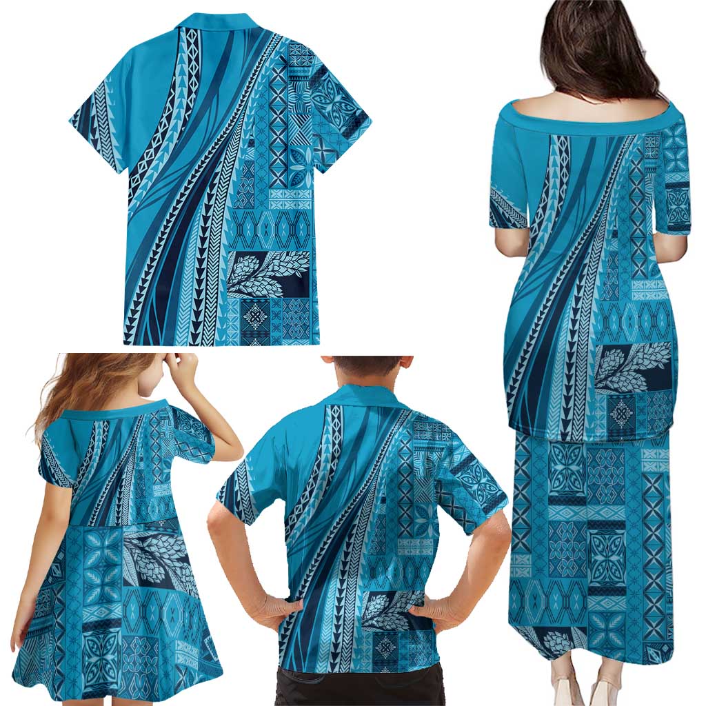 Pasifika Women's Day - Samoa Siapo Malu Tattoo Inspired Family Matching Puletasi and Hawaiian Shirt Turquoise LT7 - Polynesian Pride