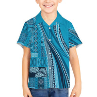Pasifika Women's Day - Samoa Siapo Malu Tattoo Inspired Family Matching Puletasi and Hawaiian Shirt Turquoise LT7 Son's Shirt Turquoise - Polynesian Pride