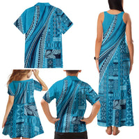 Pasifika Women's Day - Samoa Siapo Malu Tattoo Inspired Family Matching Tank Maxi Dress and Hawaiian Shirt Turquoise LT7 - Polynesian Pride