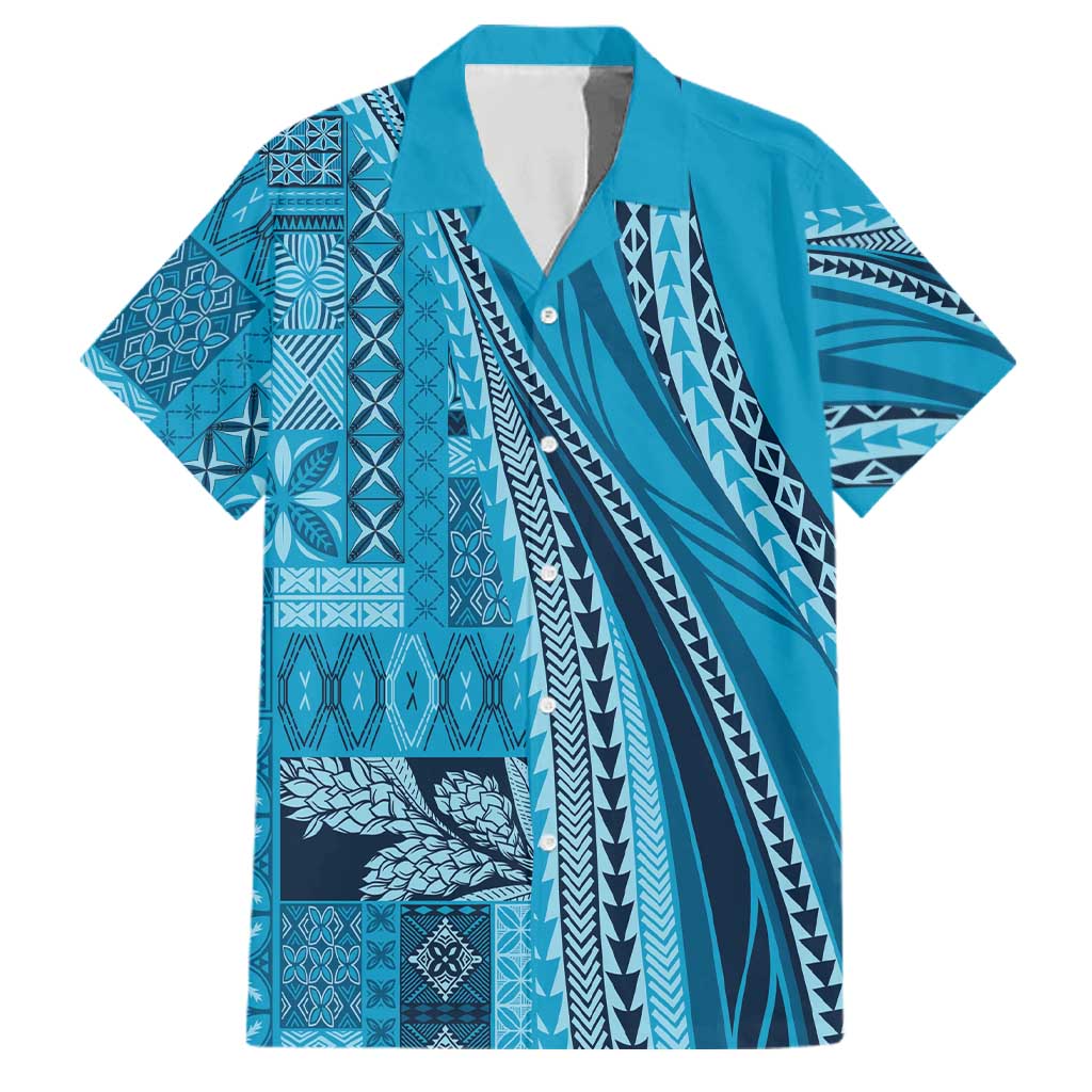 Pasifika Women's Day - Samoa Siapo Malu Tattoo Inspired Family Matching Tank Maxi Dress and Hawaiian Shirt Turquoise LT7 Dad's Shirt - Short Sleeve Turquoise - Polynesian Pride