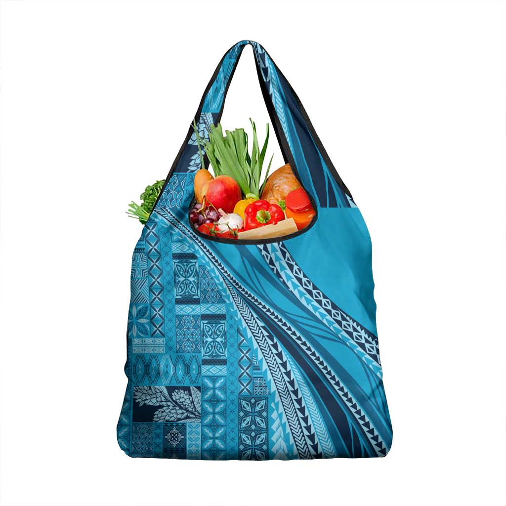 Pasifika Women's Day - Samoa Siapo Malu Tattoo Inspired Grocery Bag Turquoise