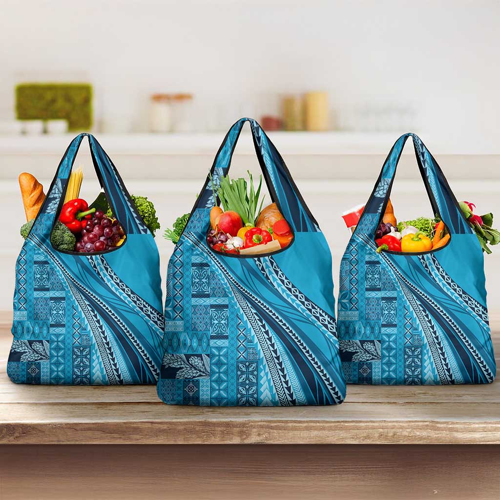 Pasifika Women's Day - Samoa Siapo Malu Tattoo Inspired Grocery Bag Turquoise