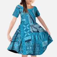 Pasifika Women's Day - Samoa Siapo Malu Tattoo Inspired Kid Short Sleeve Dress Turquoise LT7 KID Turquoise - Polynesian Pride