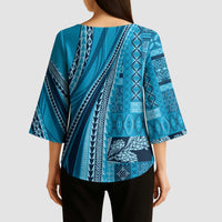Pasifika Women's Day - Samoa Siapo Malu Tattoo Inspired Kimono Sleeve Blouse Turquoise