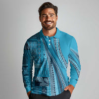 Pasifika Women's Day - Samoa Siapo Malu Tattoo Inspired Long Sleeve Polo Shirt Turquoise