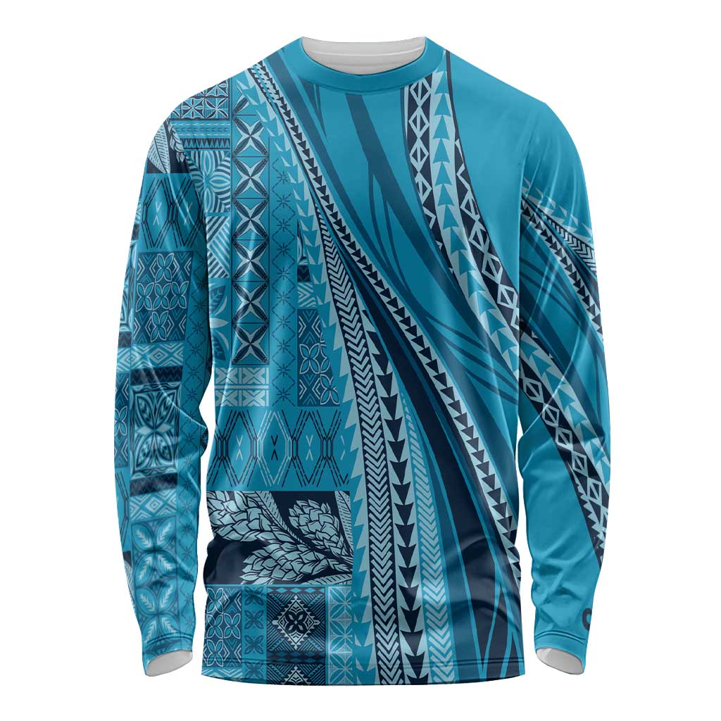 Pasifika Women's Day - Samoa Siapo Malu Tattoo Inspired Long Sleeve Shirt Turquoise