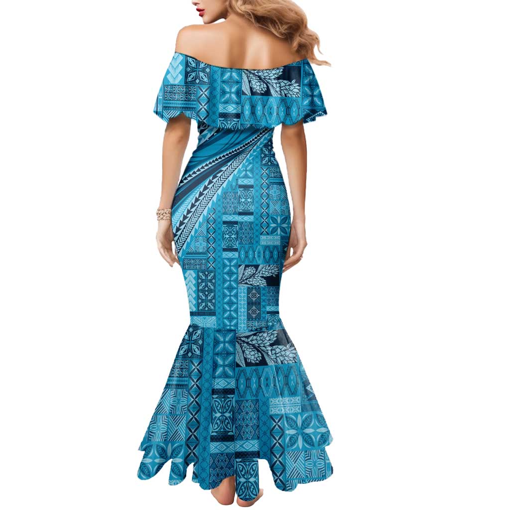 Pasifika Women's Day - Samoa Siapo Malu Tattoo Inspired Mermaid Dress Turquoise