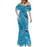 Pasifika Women's Day - Samoa Siapo Malu Tattoo Inspired Mermaid Dress Turquoise
