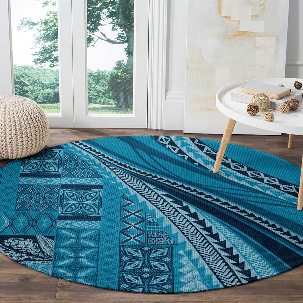 Pasifika Women's Day - Samoa Siapo Malu Tattoo Inspired Round Carpet Turquoise
