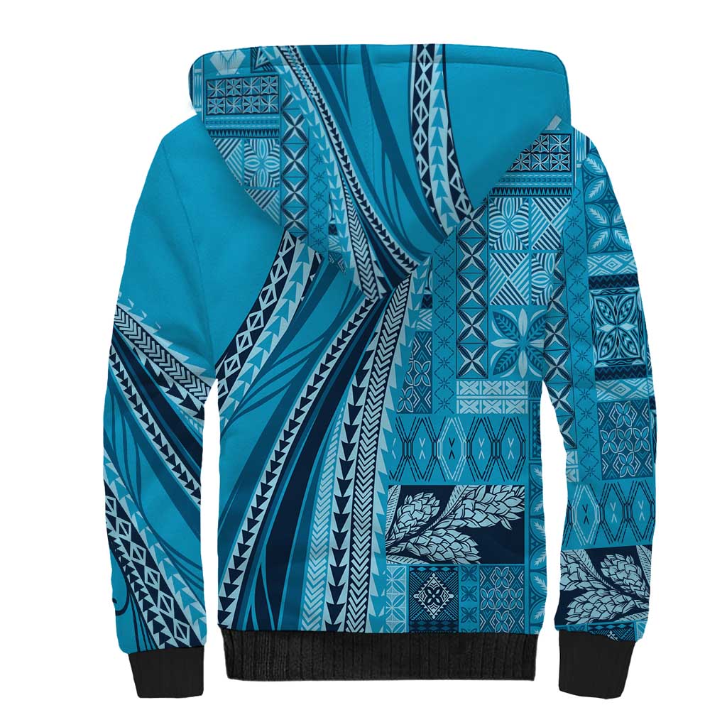 Pasifika Women's Day - Samoa Siapo Malu Tattoo Inspired Sherpa Hoodie Turquoise