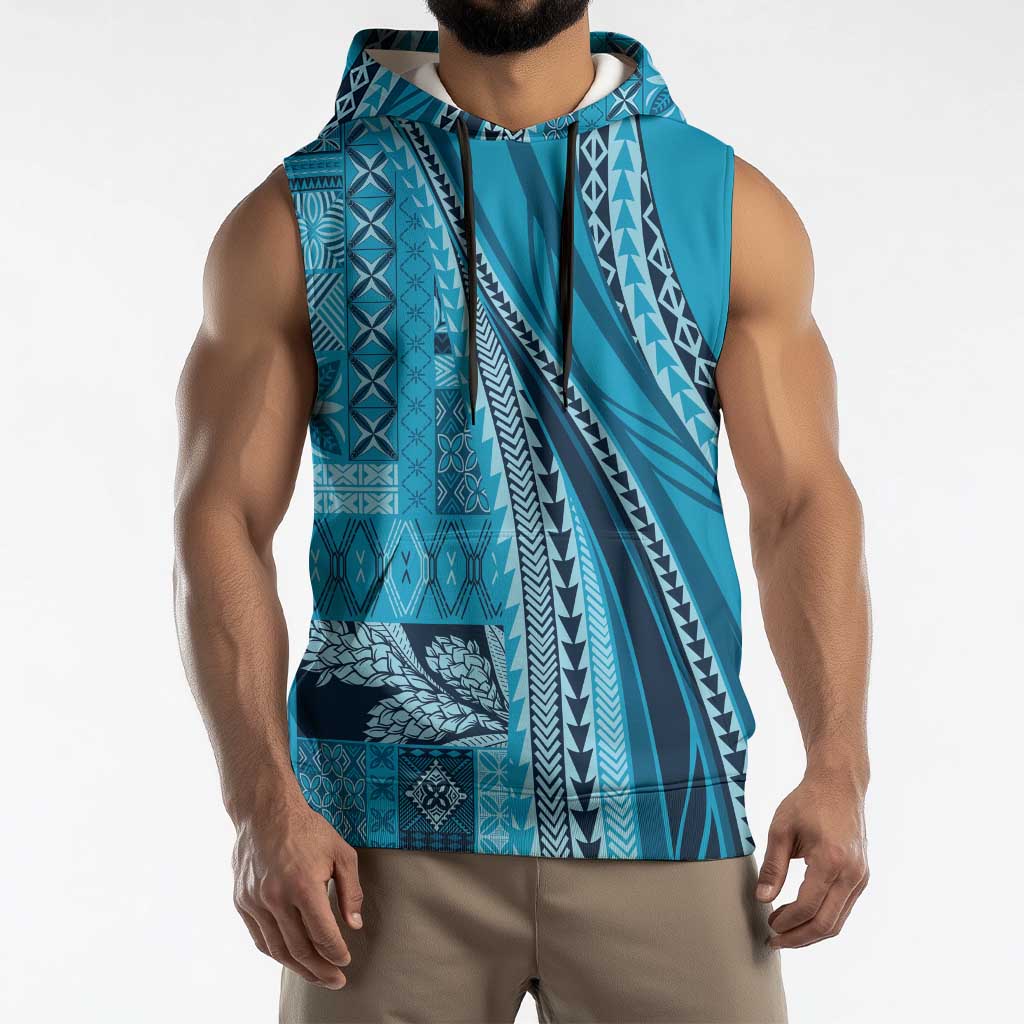 Pasifika Women's Day - Samoa Siapo Malu Tattoo Inspired Sleeveless Hoodie Turquoise