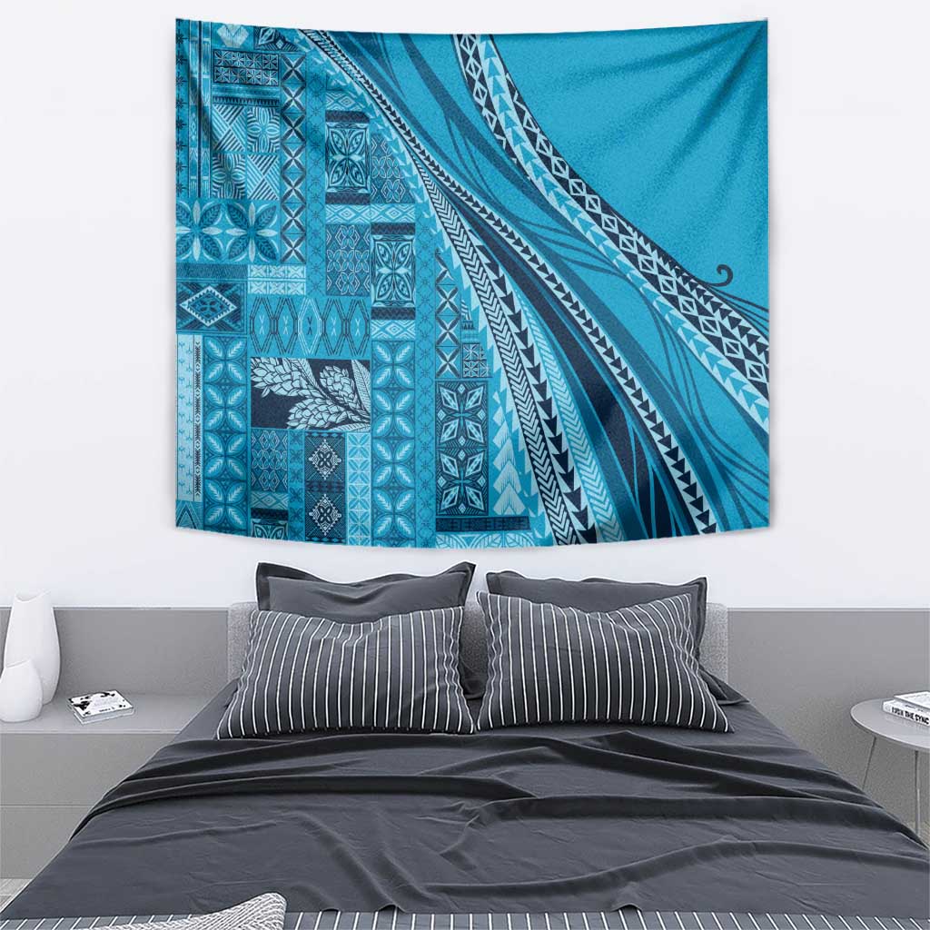 Pasifika Women's Day - Samoa Siapo Malu Tattoo Inspired Tapestry Turquoise