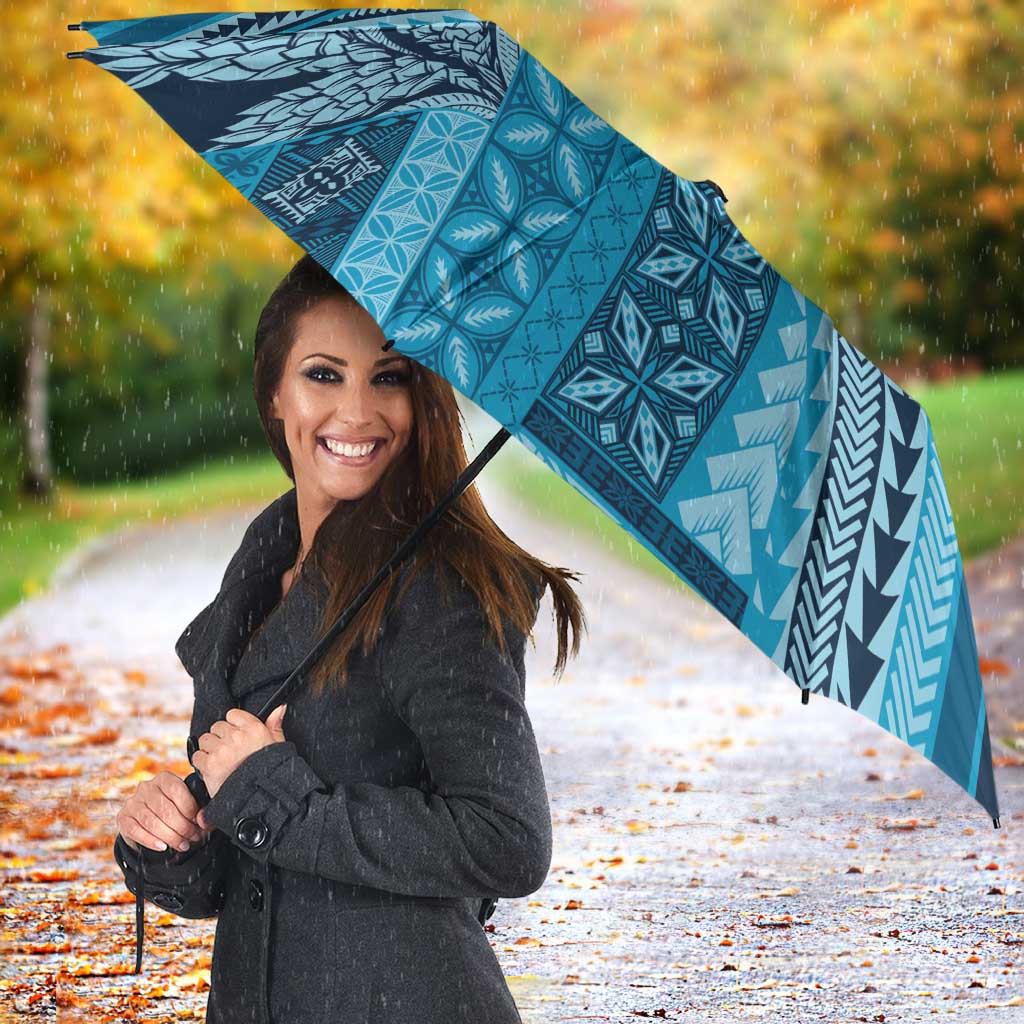 Pasifika Women's Day - Samoa Siapo Malu Tattoo Inspired Umbrella Turquoise