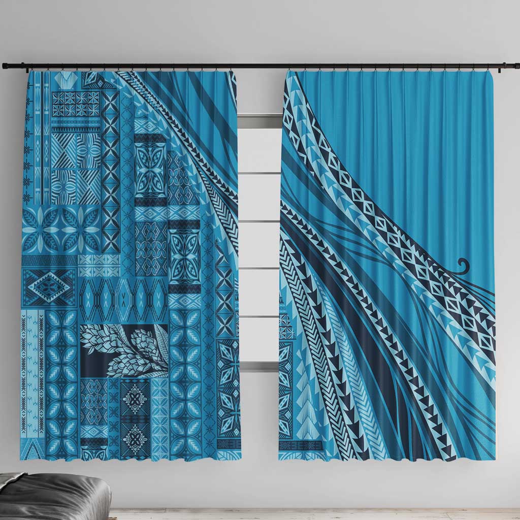 Pasifika Women's Day - Samoa Siapo Malu Tattoo Inspired Window Curtain Turquoise