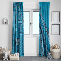 Pasifika Women's Day - Samoa Siapo Malu Tattoo Inspired Window Curtain Turquoise