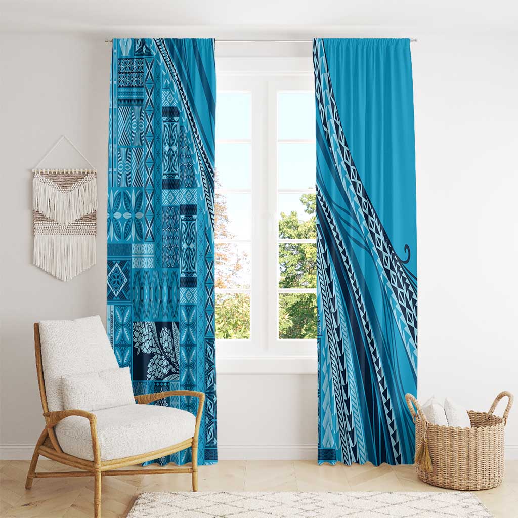 Pasifika Women's Day - Samoa Siapo Malu Tattoo Inspired Window Curtain Turquoise