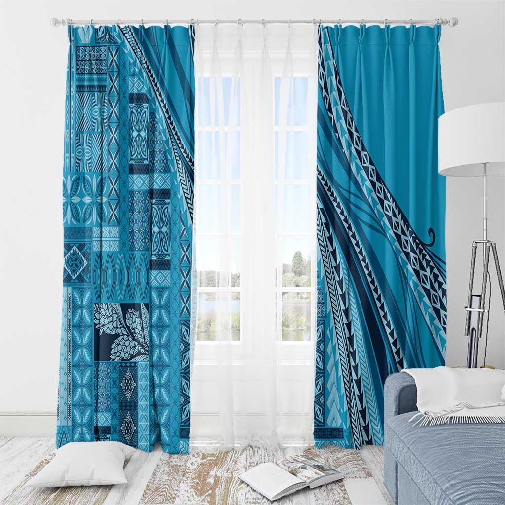 Pasifika Women's Day - Samoa Siapo Malu Tattoo Inspired Window Curtain Turquoise