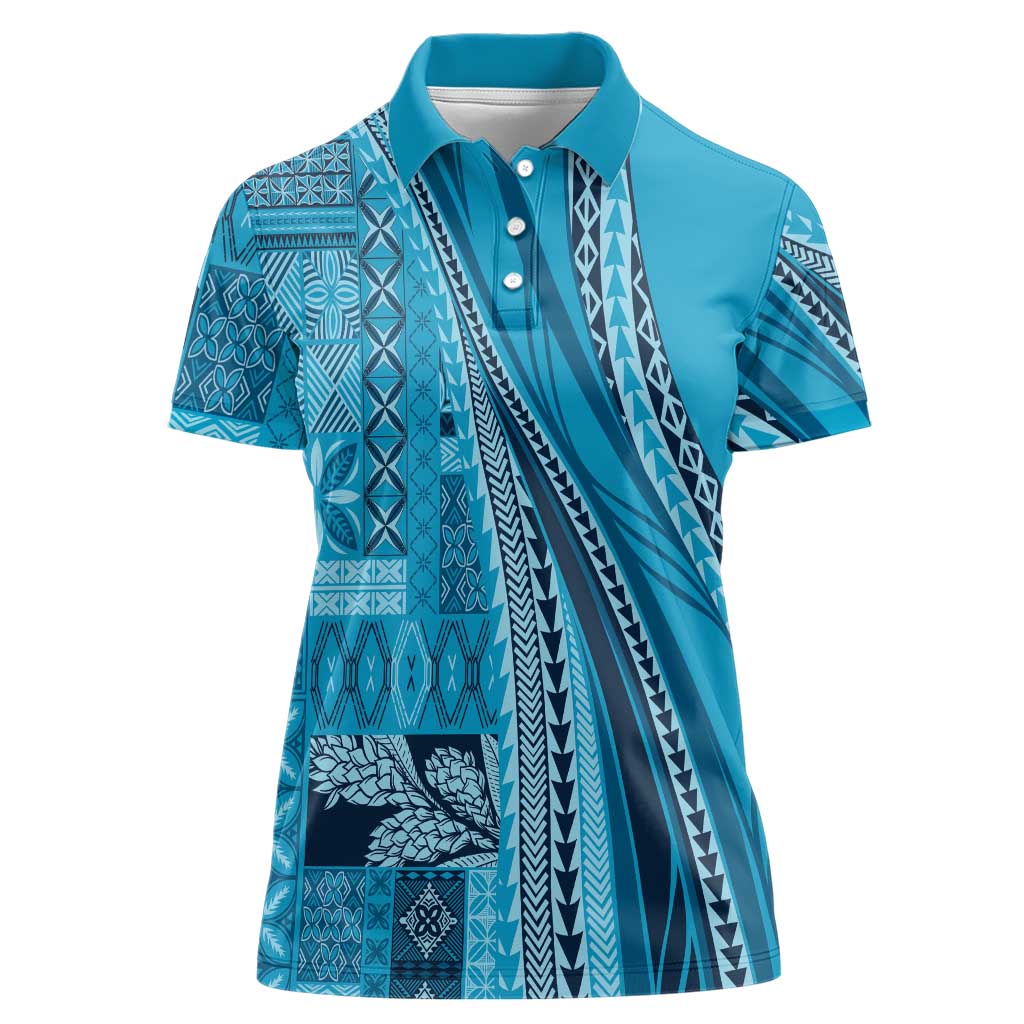 Pasifika Women's Day - Samoa Siapo Malu Tattoo Inspired Women Polo Shirt Turquoise