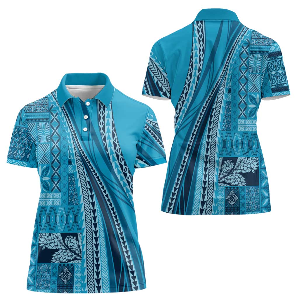 Pasifika Women's Day - Samoa Siapo Malu Tattoo Inspired Women Polo Shirt Turquoise