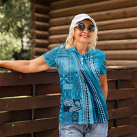 Pasifika Women's Day - Samoa Siapo Malu Tattoo Inspired Women Polo Shirt Turquoise