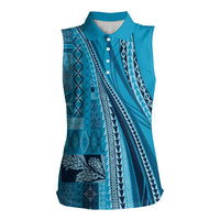 Pasifika Women's Day - Samoa Siapo Malu Tattoo Inspired Women Sleeveless Polo Shirt Turquoise