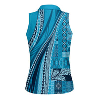 Pasifika Women's Day - Samoa Siapo Malu Tattoo Inspired Women Sleeveless Polo Shirt Turquoise