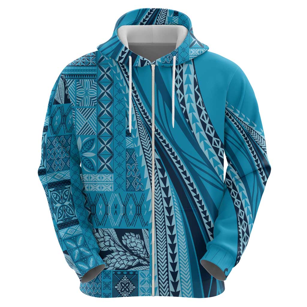 Pasifika Women's Day - Samoa Siapo Malu Tattoo Inspired Zip Hoodie Turquoise LT7 - Polynesian Pride