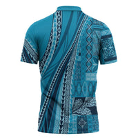 Pasifika Women's Day - Samoa Siapo Malu Tattoo Inspired Zipper Polo Shirt Turquoise