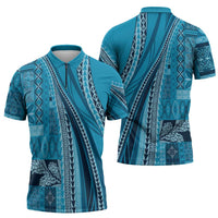 Pasifika Women's Day - Samoa Siapo Malu Tattoo Inspired Zipper Polo Shirt Turquoise