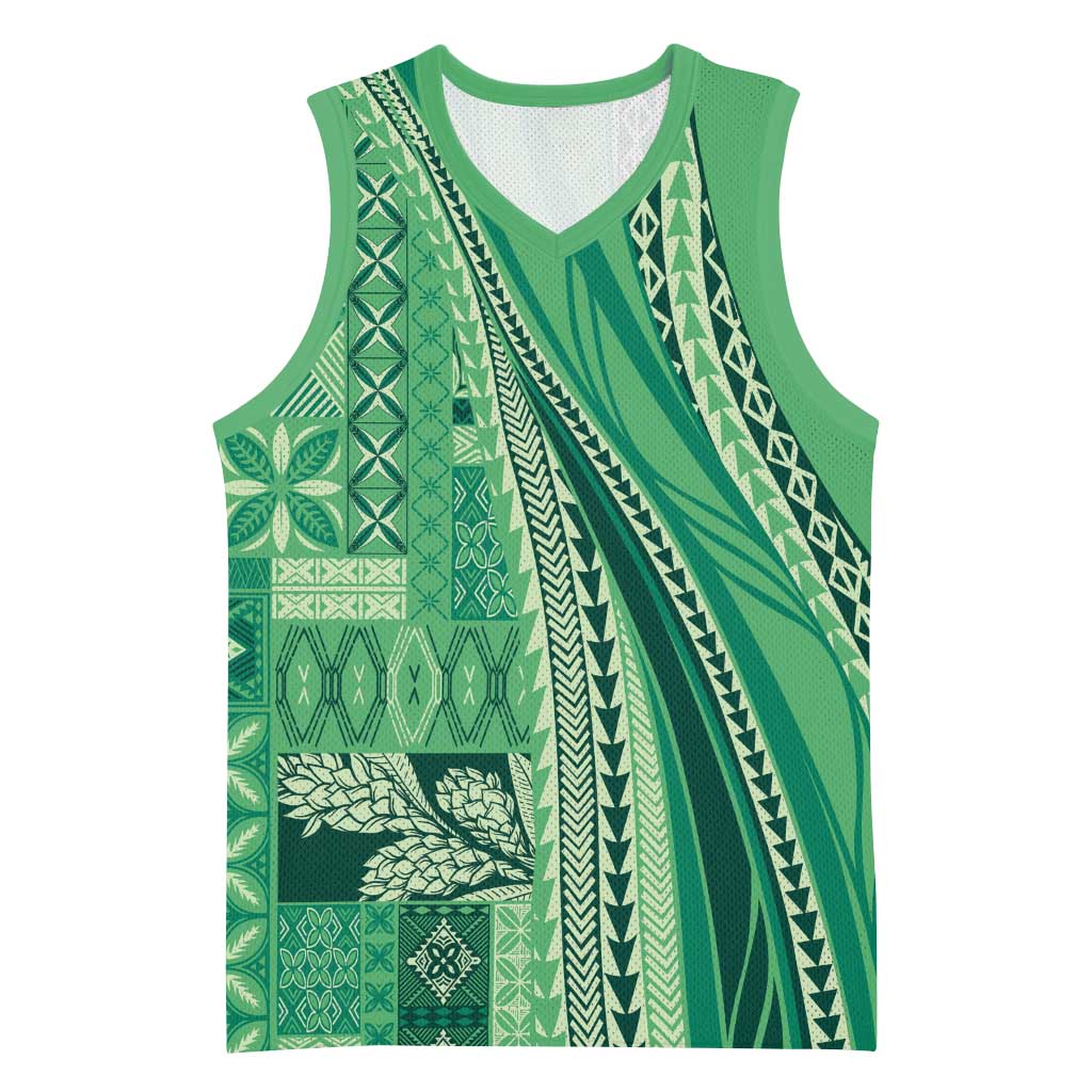 Pasifika Women's Day - Samoa Siapo Malu Tattoo Inspired Basketball Jersey Jade