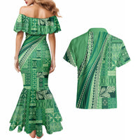 Pasifika Women's Day - Samoa Siapo Malu Tattoo Inspired Couples Matching Mermaid Dress and Hawaiian Shirt Jade LT7 - Polynesian Pride