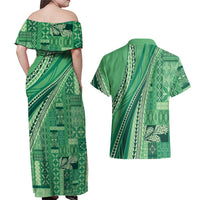 Pasifika Women's Day - Samoa Siapo Malu Tattoo Inspired Couples Matching Off Shoulder Maxi Dress and Hawaiian Shirt Jade LT7 - Polynesian Pride