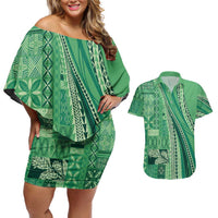 Pasifika Women's Day - Samoa Siapo Malu Tattoo Inspired Couples Matching Off Shoulder Short Dress and Hawaiian Shirt Jade LT7 Jade - Polynesian Pride