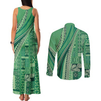 Pasifika Women's Day - Samoa Siapo Malu Tattoo Inspired Couples Matching Tank Maxi Dress and Long Sleeve Button Shirt Jade LT7 - Polynesian Pride