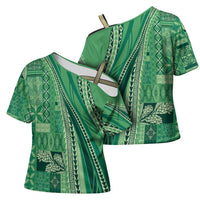 Pasifika Women's Day - Samoa Siapo Malu Tattoo Inspired Cross Shoulder Shirt Jade
