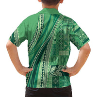 Pasifika Women's Day - Samoa Siapo Malu Tattoo Inspired Family Matching Off The Shoulder Long Sleeve Dress and Hawaiian Shirt Jade LT7 - Polynesian Pride