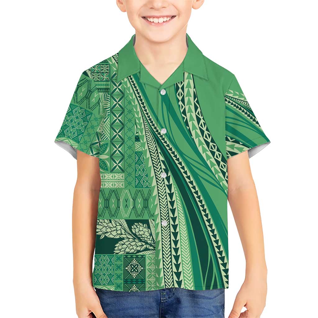 Pasifika Women's Day - Samoa Siapo Malu Tattoo Inspired Family Matching Off Shoulder Maxi Dress and Hawaiian Shirt Jade LT7 Son's Shirt Jade - Polynesian Pride